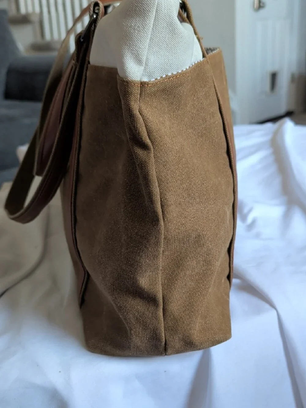 Canvas Tote Laptop Bag in Brown and Cream